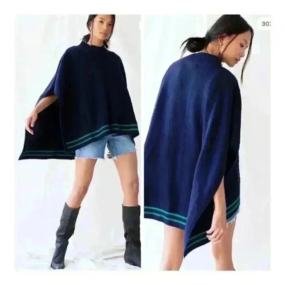 Free People Harbour Stripe Cable Poncho